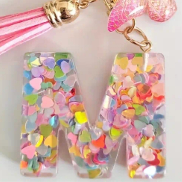 Pink Initial 'M' Bag Charm with Tassel and Butterfly - Picture 5 of 6